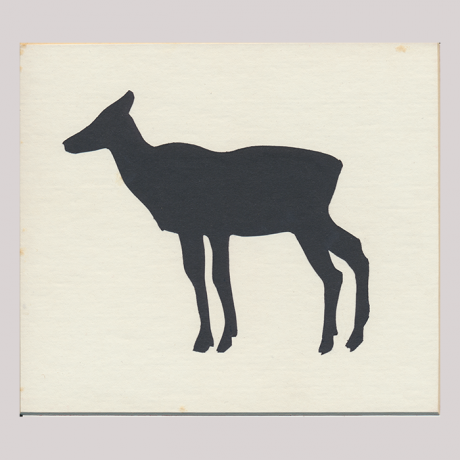 
        Front of silhouette, with deer looking left.